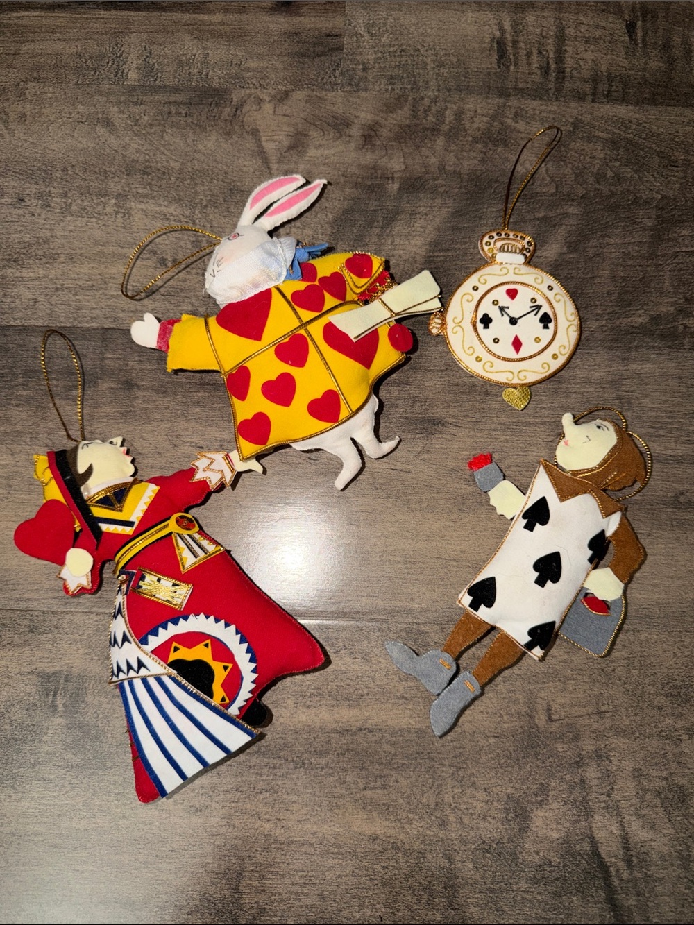 Alice in Wonderland felt Character Ornaments set of (4)
